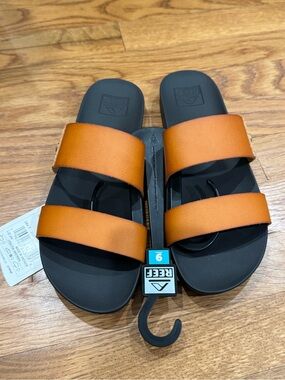 Reef Cushion Vista Slides Cognac leather and Black women’s sz9